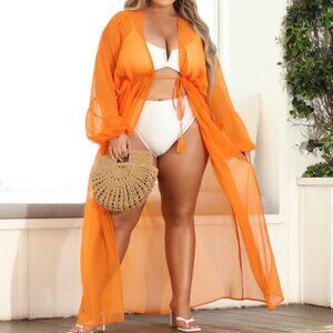 NWT 2X Fashion Nova Summer of Love Sheer Swim Cover Up Kimono